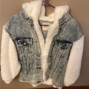 Jean Jacket Faux Fur Hood and Sleeves NEW!